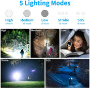 PowerBeam : Super helle 90000lm Led taktische Taschenlampe – mit wiederaufladbarem Akku Zoomable
