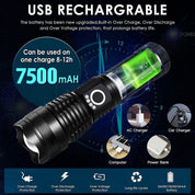 PowerBeam : Super helle 90000lm Led taktische Taschenlampe – mit wiederaufladbarem Akku Zoomable
