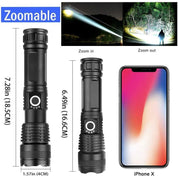 PowerBeam : Super helle 90000lm Led taktische Taschenlampe – mit wiederaufladbarem Akku Zoomable