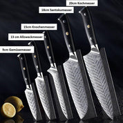 Damast Küchenmesser Set - Handgeschmiedetes Kochmesser