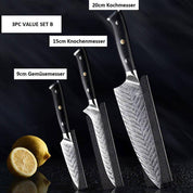 Damast Küchenmesser Set - Handgeschmiedetes Kochmesser
