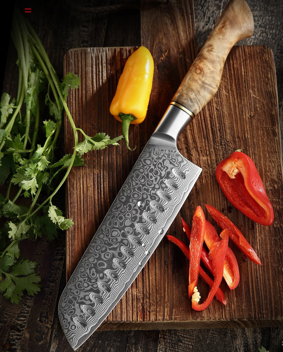 Asiatisches Messer Aus Damaststahl - Hideaki Japanische Premium Damast Messerset. kuechenkompane Santoku Messer