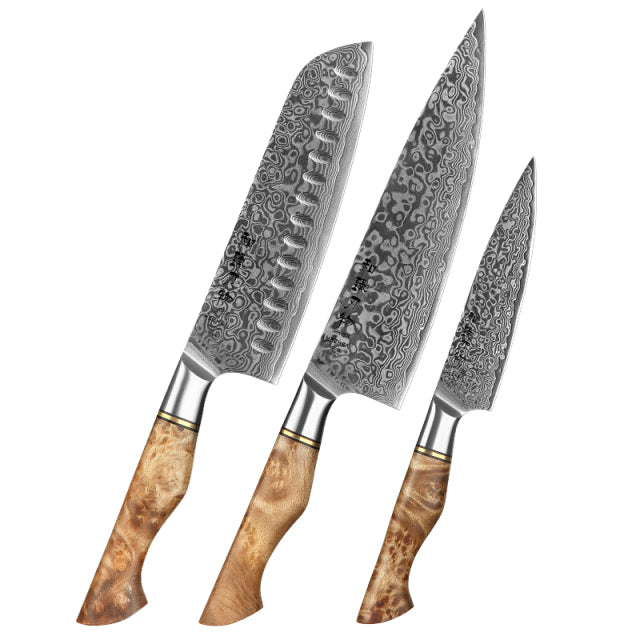 Asiatisches Messer Aus Damaststahl - Hideaki Japanische Premium Damast Messerset.  Premium Messerset